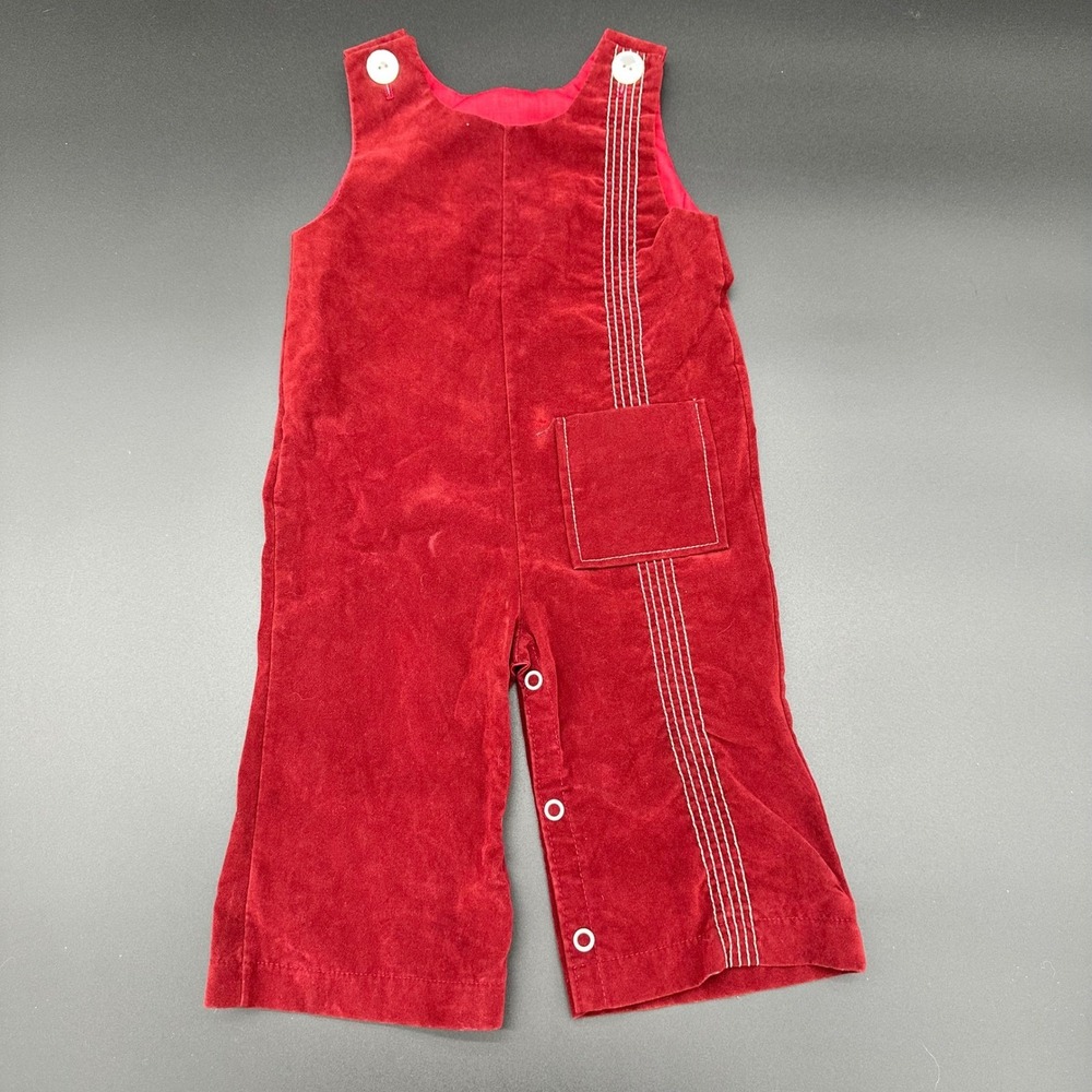 Toddler‎ maroon/Red Velvet Overalls Jumpsuit 12M Snap Retro Vintage 80s